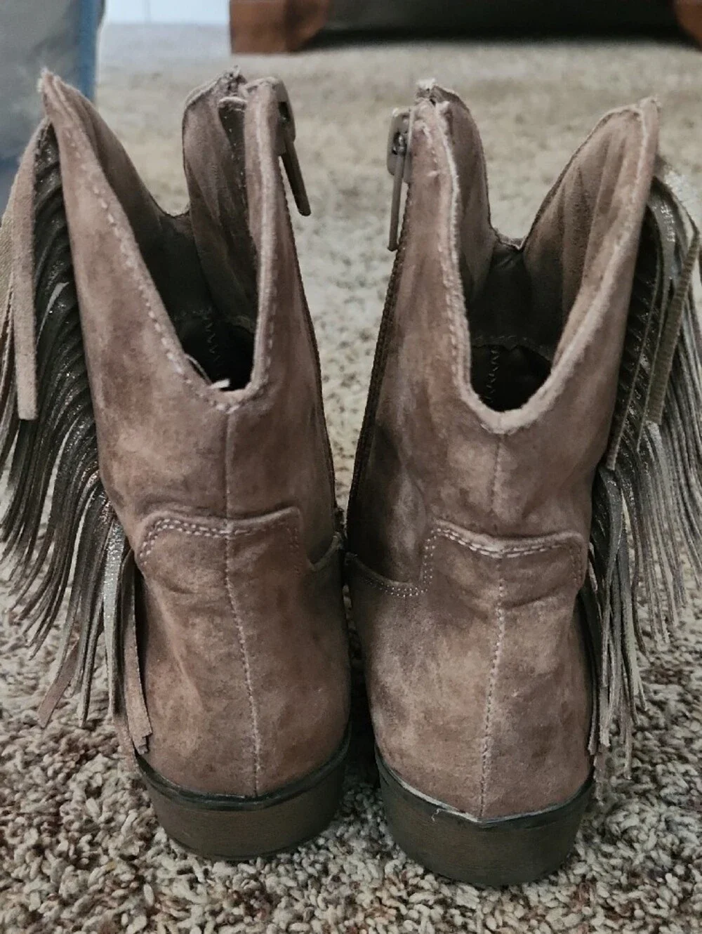 Children's Suede Fringe Western Boots - Taupe